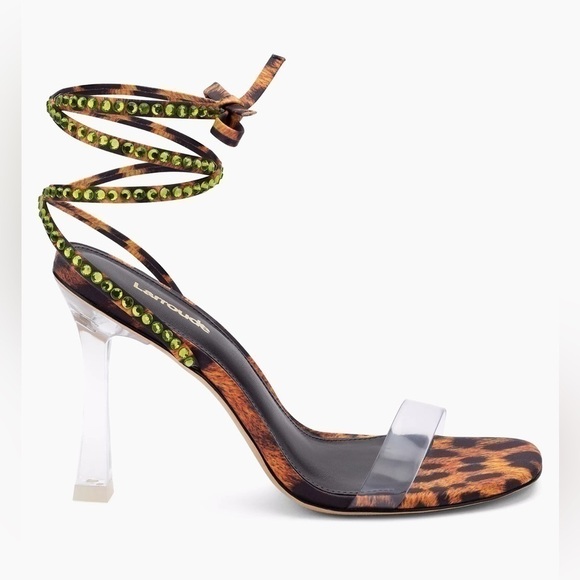 Larroudé Disco Gloria Leopard-Print Wrap Sandals 315$ - Picture 2 of 16
